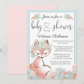 Meisje Boho Fox Roze Blauwgroen Goud Baby shower Kaart (Voorkant / Achterkant)