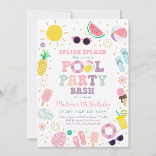 Meisje Boho Hippie Pool Party Verjaardag Kaart (Voorkant)