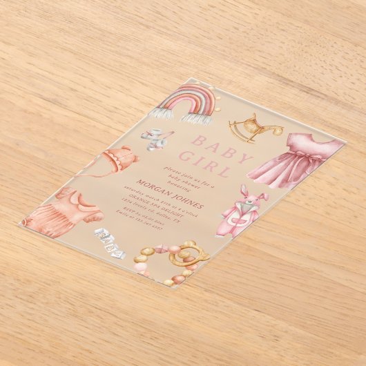 Meisje Boho Kleding Kwekerij Baby shower Acryl Uitnodigingen (Laagn)