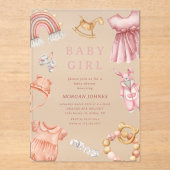 Meisje Boho Kleding Kwekerij Baby shower Acryl Uitnodigingen (Voorkant)