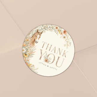 Meisje Boho Oranje Wilde Bloem Paard Verjaardag Ronde Sticker