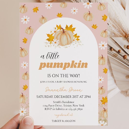 Meisje Boho Pompoen Baby Shower Kaart