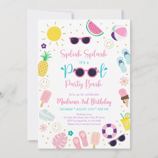 Meisje Boho Pool Party Verjaardag Kaart (Voorkant)