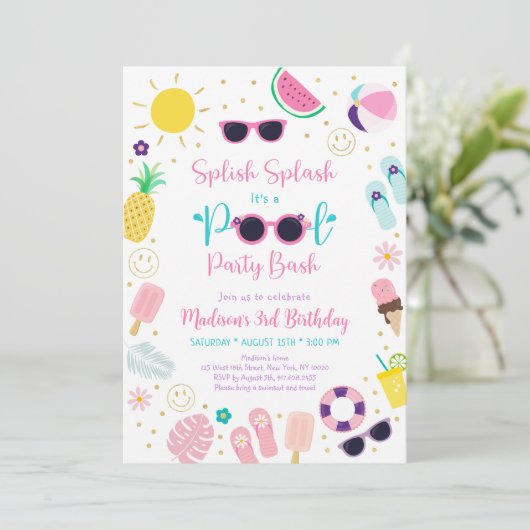 Meisje Boho Pool Party Verjaardag Kaart (Staand voorkant)