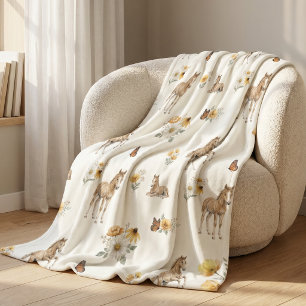 Meisje Boho Wilde Bloem Paard en Vlinder Patroon Fleece Deken
