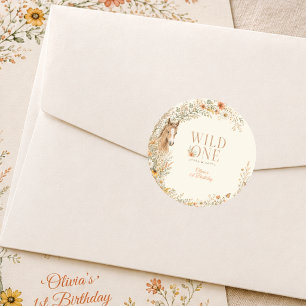 Meisje Boho Wilde Eén Wilde Bloem Paard Verjaardag Ronde Sticker