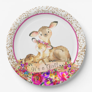 Meisje Bos Herten Baby Shower Papieren Borden Bordje