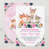 Meisje bosdieren marine roze bloem baby shower kaart (Voorkant / Achterkant)