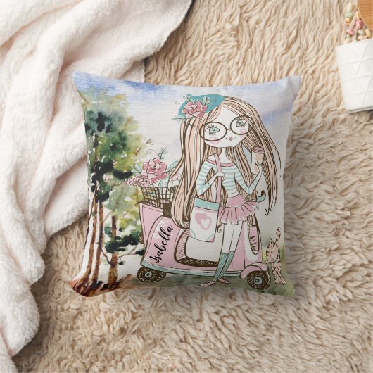  Meisje Boss op Scooter Gepersonaliseerde Naam Kussen (Deken)