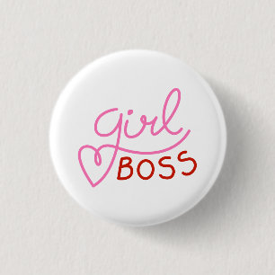 Meisje Boss typografie Hot Pink Red Hearts Button