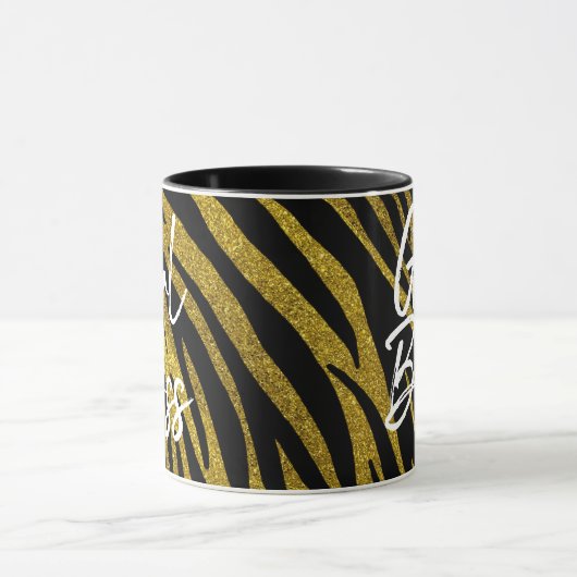 Meisje Boss Zebra Stripes & Faux Gouden Glitter Mok (Midden)