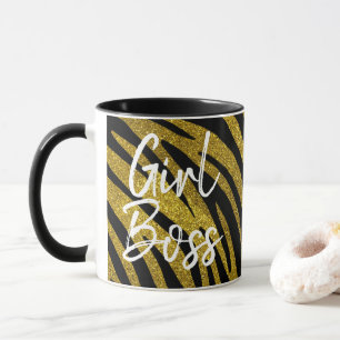 Meisje Boss Zebra Stripes & Faux Gouden Glitter Mok
