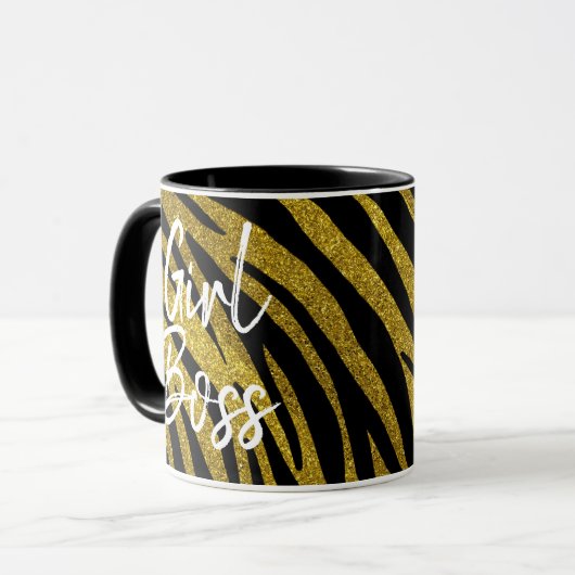 Meisje Boss Zebra Stripes & Faux Gouden Glitter Mok (Voorkant links)