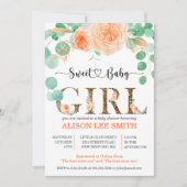 Meisje Botanisch blauwgroen en oranje Baby shower (Voorkant)