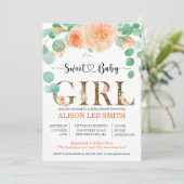 Meisje Botanisch blauwgroen en oranje Baby shower (Staand voorkant)