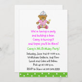 Meisje bouwt een Beer uitnodiging (Voorkant / Achterkant)