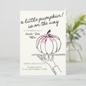 Meisje Bow Herfst Baby shower Pompoenen hand getek Save The Date (Staand voorkant)