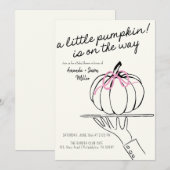 Meisje Bow Herfst Baby shower Pompoenen hand getek Save The Date (Voorkant / Achterkant)