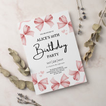 Meisje Bow Roze Verjaardag Party Uitnodiging