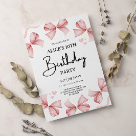 Meisje Bow Roze Verjaardag Party Uitnodiging