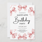 Meisje Bow Roze Verjaardag Party Uitnodiging (Voorkant)