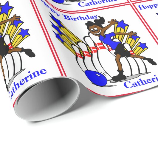 Meisje Bowling 1 Gepersonaliseerd Verjaardagscadea Cadeaupapier (Rol Hoek)