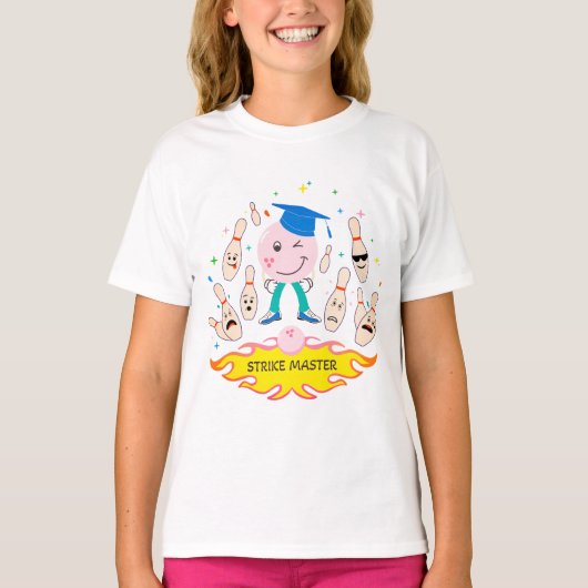 Meisje bowling staking grafisch T-shirt - Wit (Voorkant)