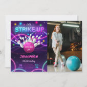 Meisje Bowling Verjaardag Foto Uitnodiging (Voorkant)