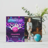 Meisje Bowling Verjaardag Foto Uitnodiging (Staand voorkant)