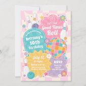 Meisje Bowling verjaardagsfeestje roze retro uitno Kaart (Voorkant)