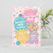 Meisje Bowling verjaardagsfeestje roze retro uitno Kaart (Staand voorkant)