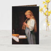 Meisje Braiding Hair en studeren Albert Anker Kaart (Gele Bloem)