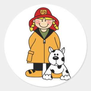 Meisje Brandweerman met Dalmatie Ronde Sticker
