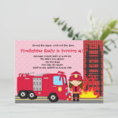 Meisje Brandweerman Verjaardag Uitnodiging Brandwe (Staand voorkant)
