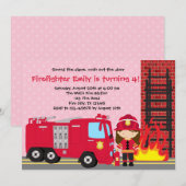 Meisje Brandweerman Verjaardag Uitnodiging Brandwe (Voorkant / Achterkant)