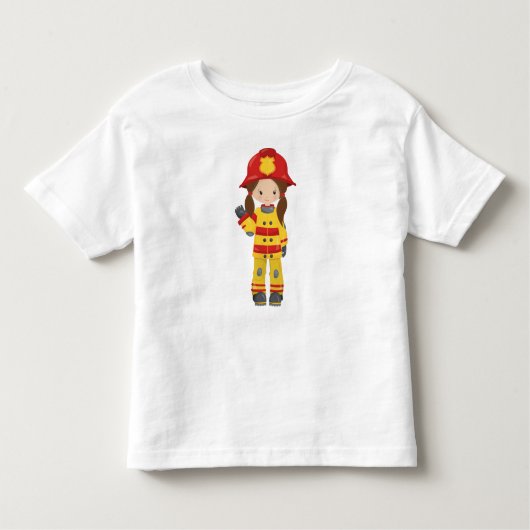 Meisje brandweerman, vrouwelijke brandweerman, bru kinder shirts (Voorkant)