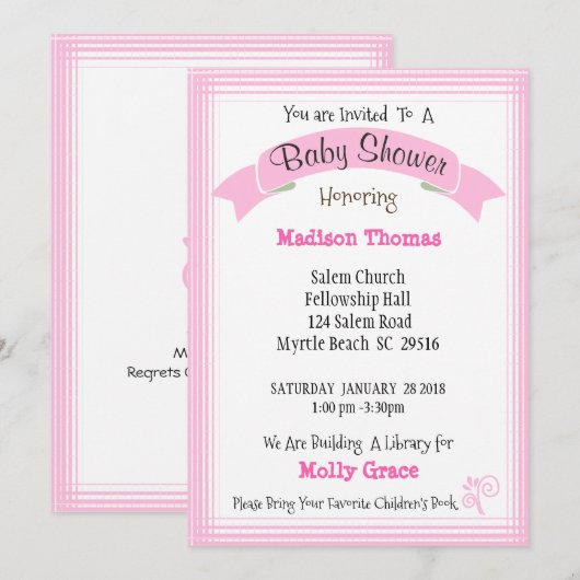 Meisje brengt uitnodiging voor Baby shower boeken  (Voorkant / Achterkant)