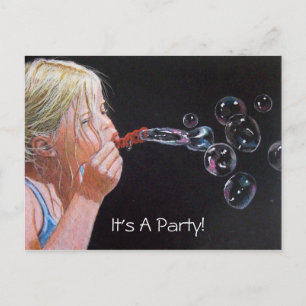 MEISJE: BUBBELS: KUNST: PARTIJ: UITNODIGING BRIEFKAART