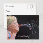 MEISJE: BUBBELS: KUNST: PARTIJ: UITNODIGING BRIEFKAART (Voorkant / Achterkant)