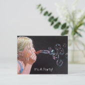 MEISJE: BUBBELS: KUNST: PARTIJ: UITNODIGING BRIEFKAART (Staand voorkant)