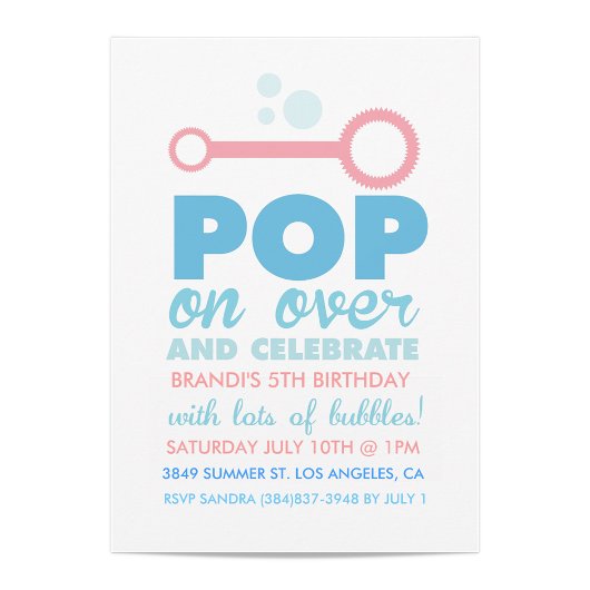 (Meisje) Bubble Party Thmed Birthday Invite Kaart