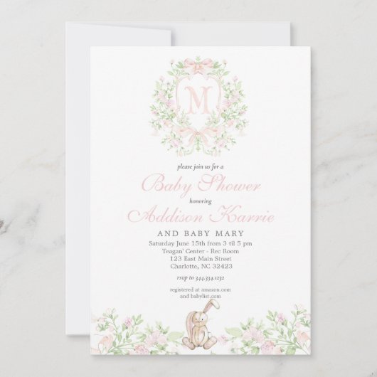 Meisje Bunny Baby shower uitnodiging (Voorkant)