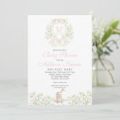 Meisje Bunny Baby shower uitnodiging (Staand voorkant)