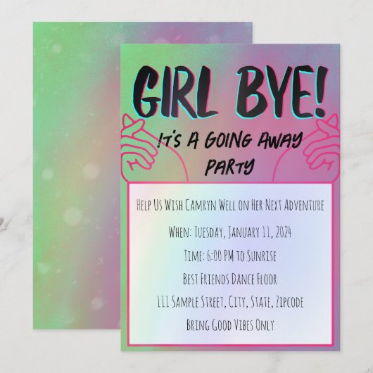 Meisje bye een gaan weg ontwerp kaart (Voorkant / Achterkant)