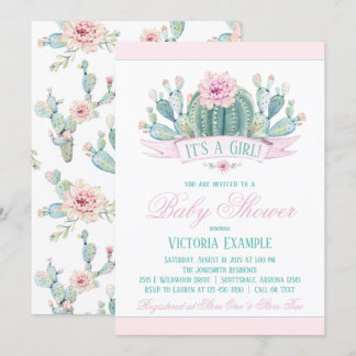 Meisje Cactus Baby Douche Uitnodigingen