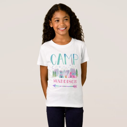 Meisje Camping T-shirt gepersonaliseerd kamp T-shi (Voorkant volledig)