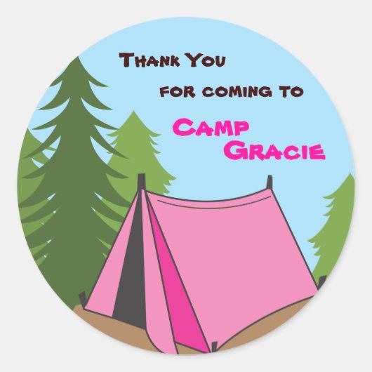 Meisje Camping Verjaardagsfeestje Favor Sticker (Voorkant)