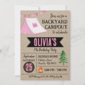 Meisje Campout Verjaardag Uitnodiging Achtertuin C (Voorkant)