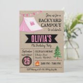 Meisje Campout Verjaardag Uitnodiging Achtertuin C (Staand voorkant)