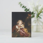 Meisje Caressing a Fawn Briefkaart (Staand voorkant)